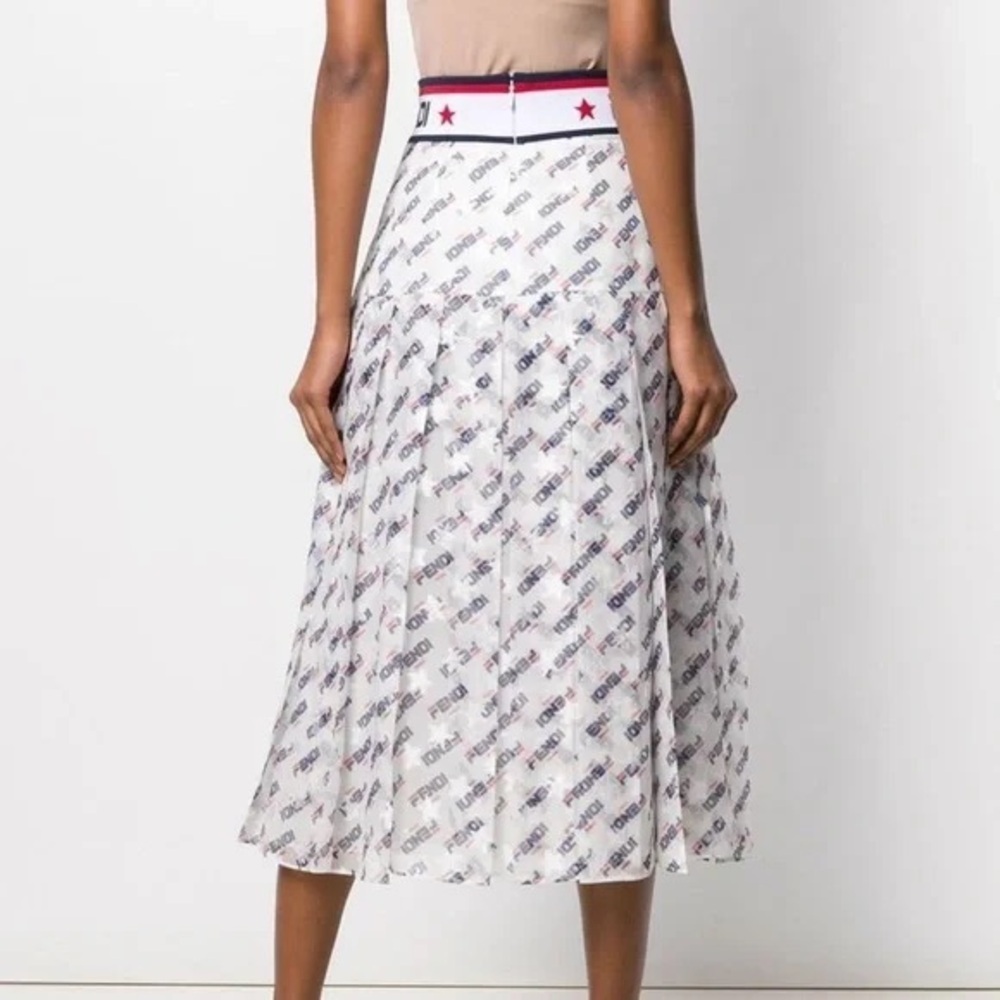 FENDI Mania Peated Midi Skirt Red Blue White Silk Blend Size XXS Designer Luxury - Picture 3 of 13